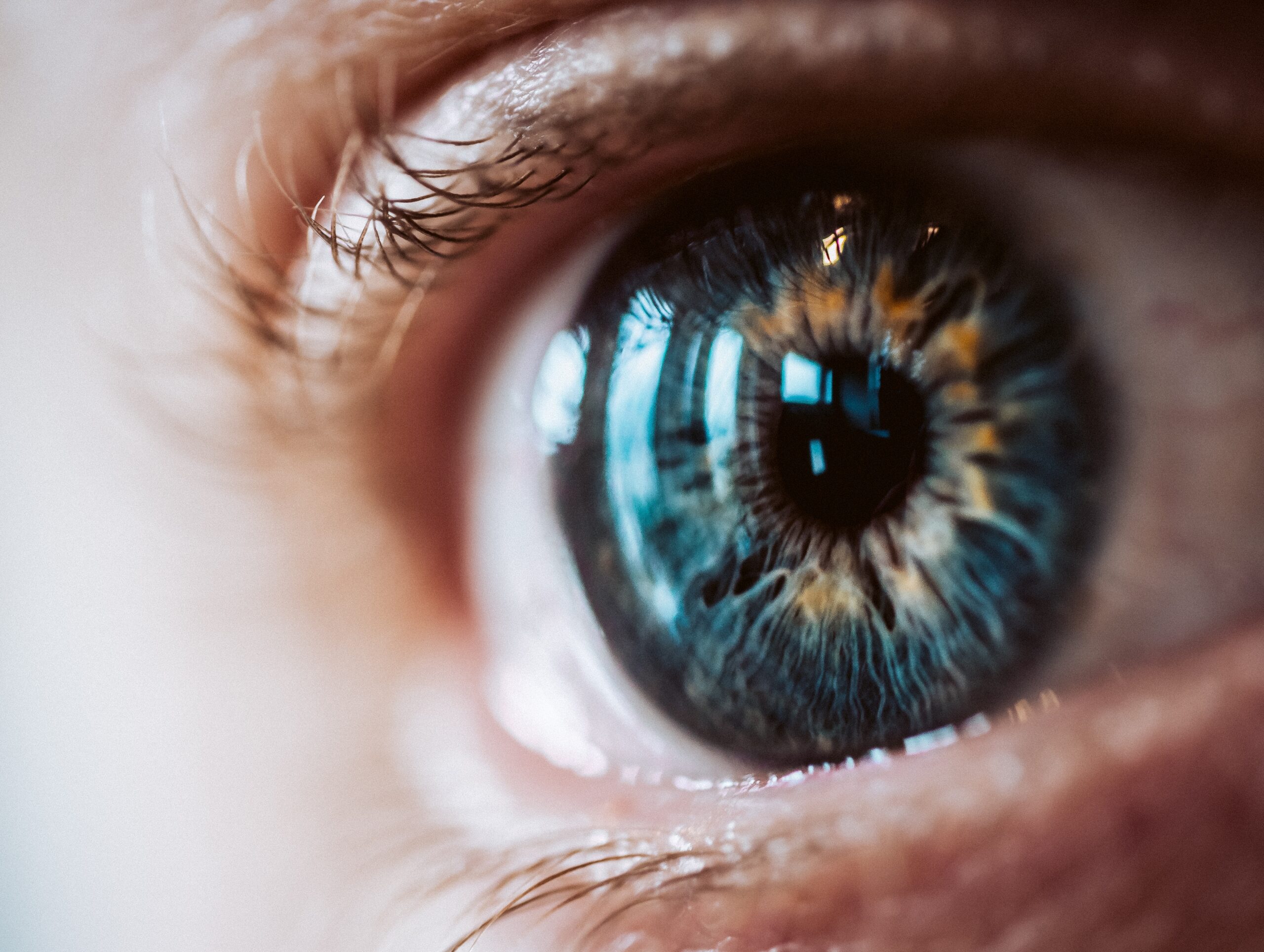 An extreme closeup of an enlarged human eye with beautiful colors